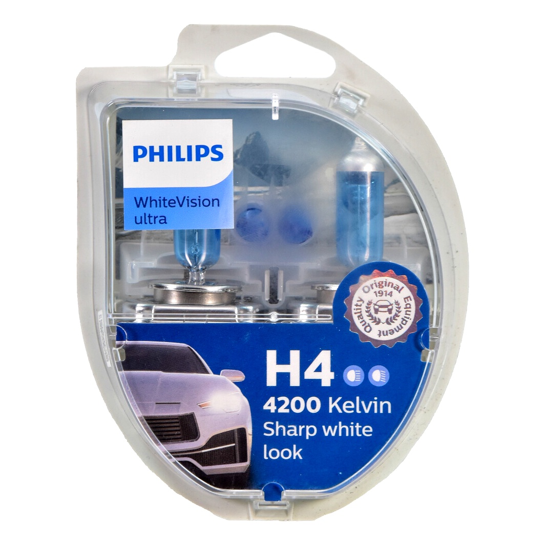 Автолампа галогенова PHILIPS WhiteVision Ultra H4 P43t-38 55W 12V світло-блакитна 12342WVUSM - zapix