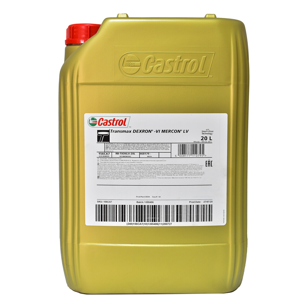Трансмиссионное масло CASTROL Transmax Dexron VI Mercon LV 20 л RBTXD6LV20L - zapix