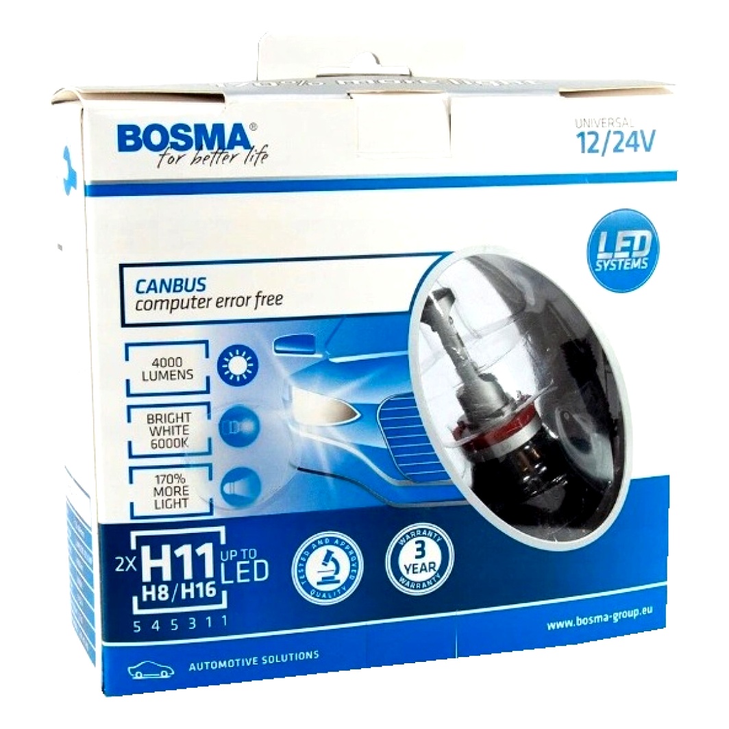 Автолампа LED (светодиодная) BOSMA H8 / H11 / H16 PGJ19-1 25W 12V 6452 - zapix