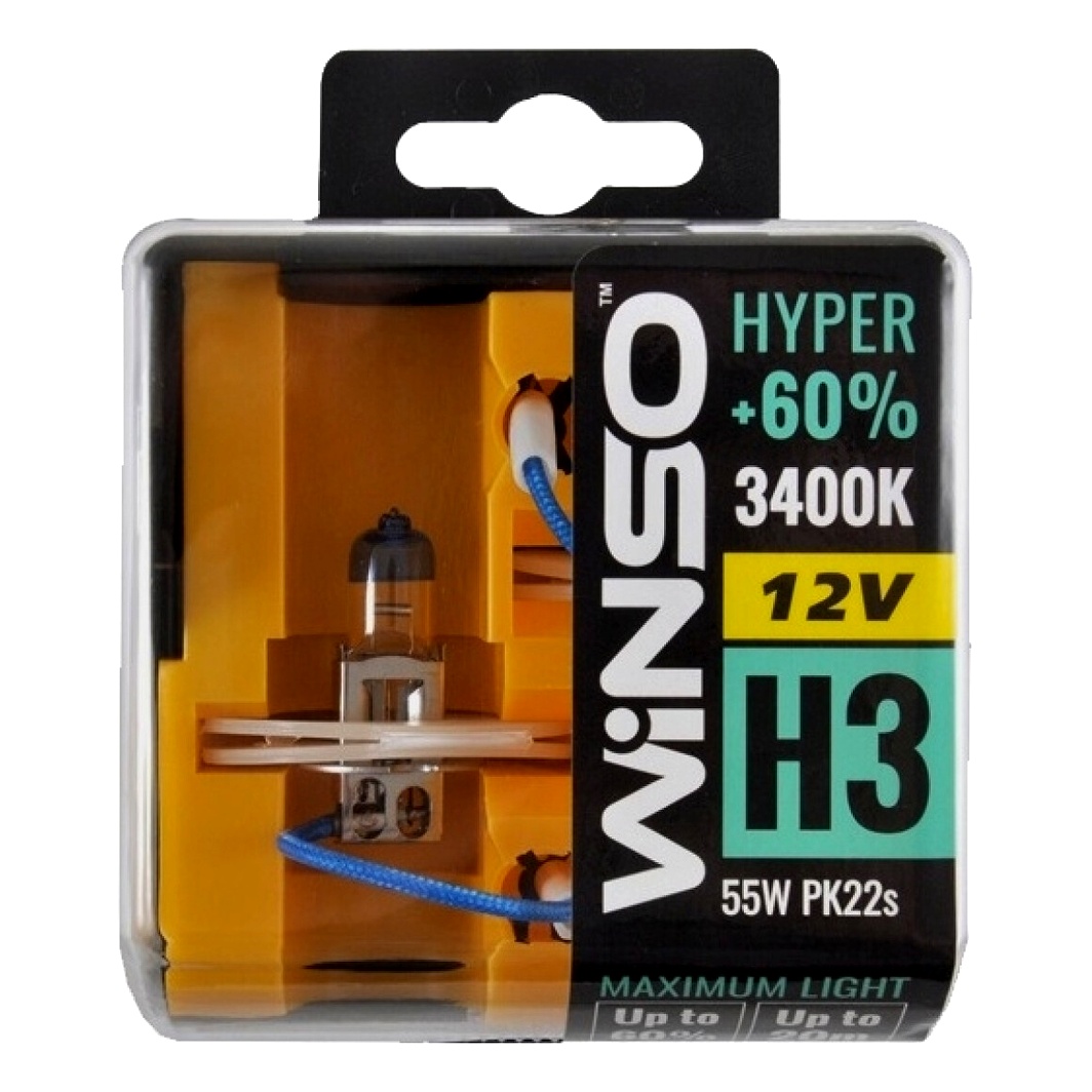 Автолампа галогенова WINSO Hyper +60% H3 PK22s 55W 12V прозора 712330 - zapix