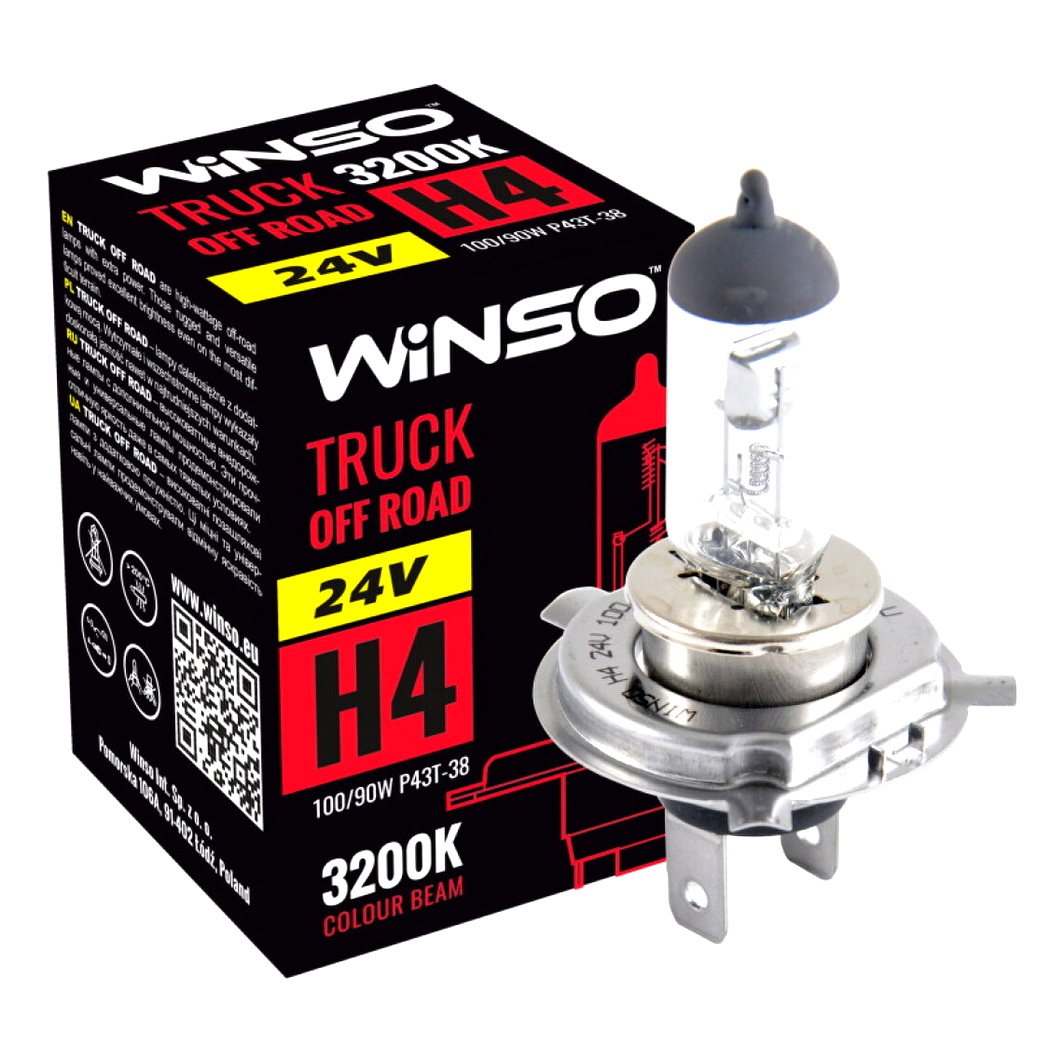 Автолампа галогеновая WINSO Truck Off Road H4 P43t-38 90W 24V прозрачная 724410 - zapix