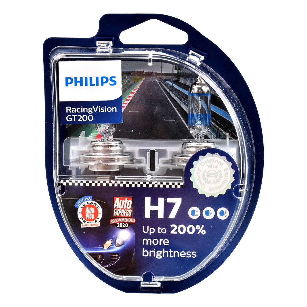 Автолампа галогенова PHILIPS RacingVision GT200 H7 PX26d 55W 12V прозоро-блакитна 12972RGTS2 - zapix