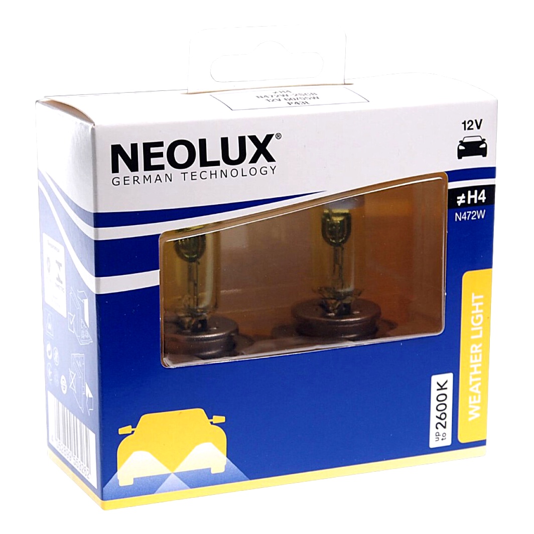 Автолампа галогенова NEOLUX® Neolux Weather Light H4 P43t 55W 12V жовта N472W2SCB - zapix