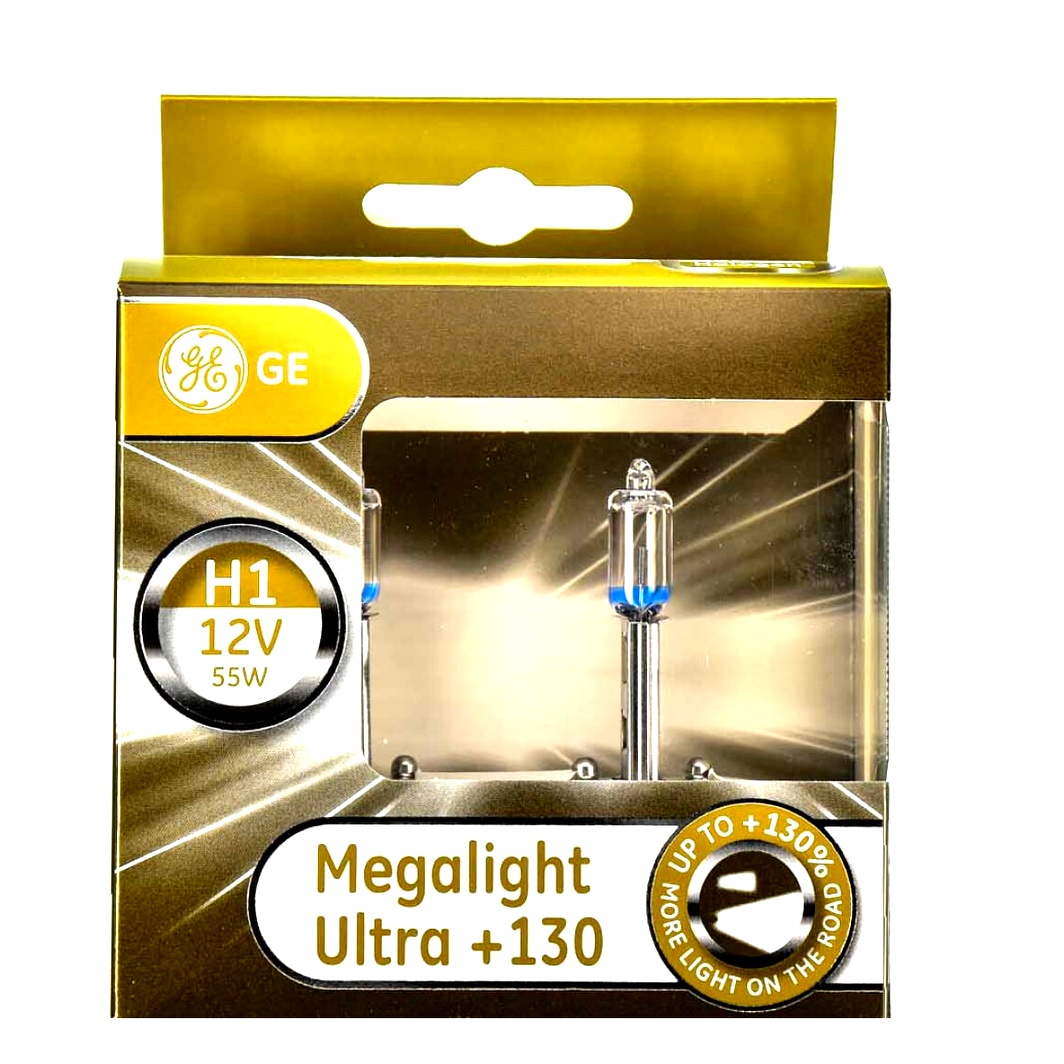 Автолампа галогенова GENERAL ELECTRIC Megalight Ultra +130 H1 P14.5s 55W 12V прозоро-блакитна 50310XNU2D - zapix
