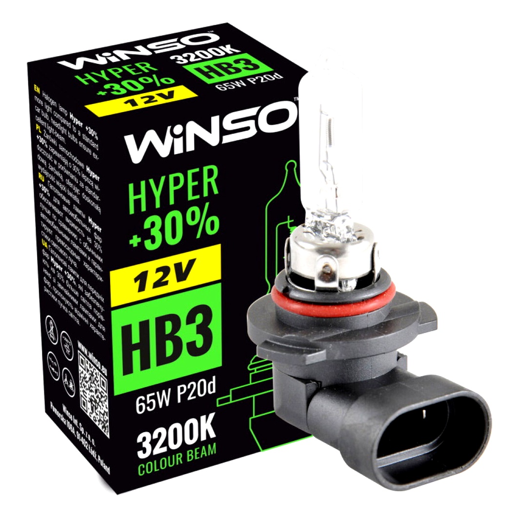 Автолампа галогенова WINSO Hyper +30% HB3 P20d 65W 12V прозора 712500 - zapix