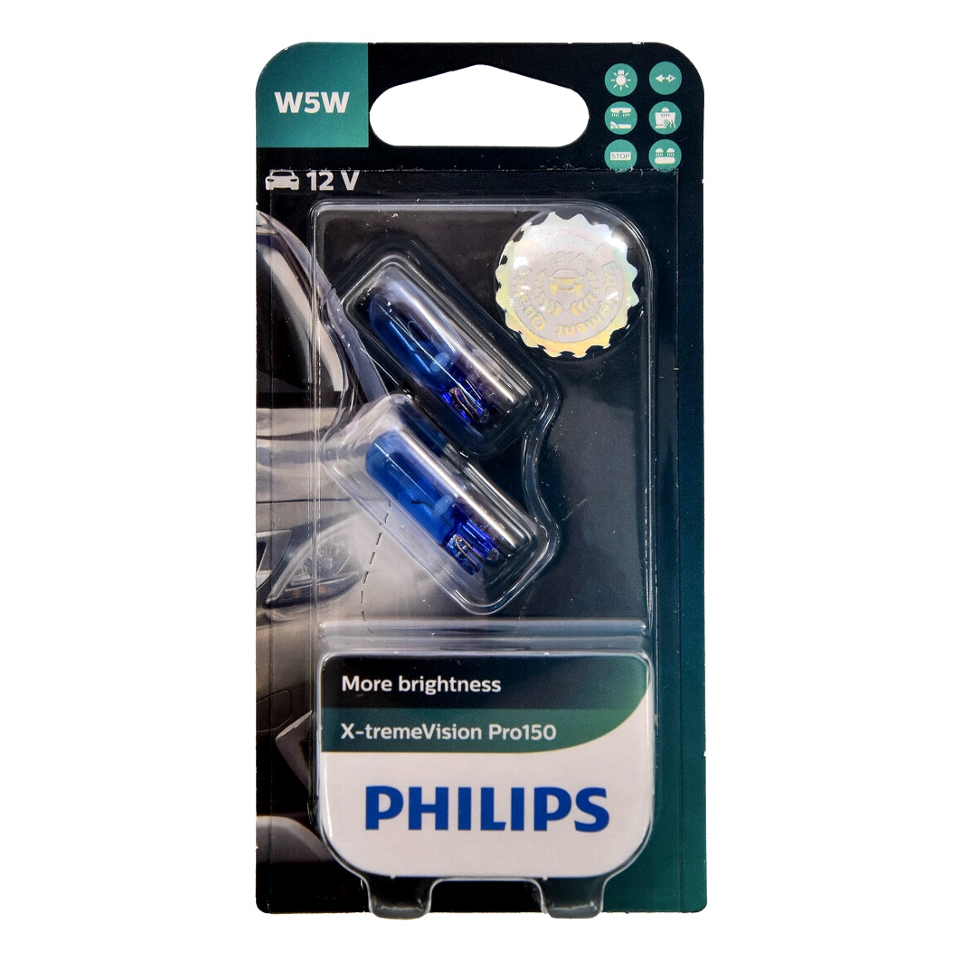 Автолампа розжарювання PHILIPS X-tremeVision Pro150 W5W W2.1x9.5d 5W 12V синя 12961XVPB2 - zapix