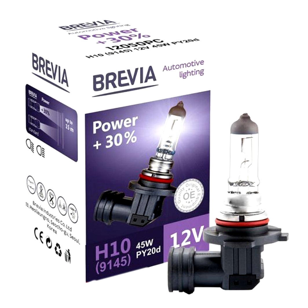 Автолампа галогенова BREVIA Power +30% H10 PY20d 45W 12V прозора 12050PC - zapix