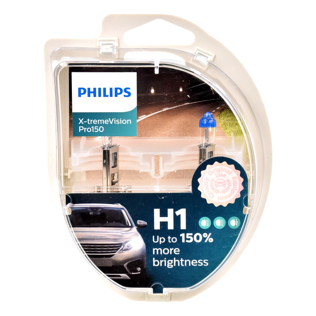 Автолампа галогенова PHILIPS X-tremeVision Pro150 H1 P14.5s 55W 12V прозоро-блакитна 12258XVPS2 - zapix