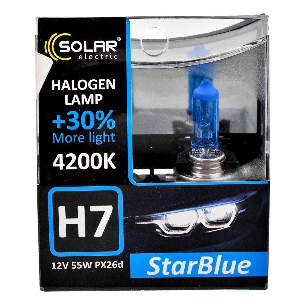 Автолампа галогенова SOLAR StarBlue H7 PX26d 55W 12V темно-блакитна 1247S2 - zapix