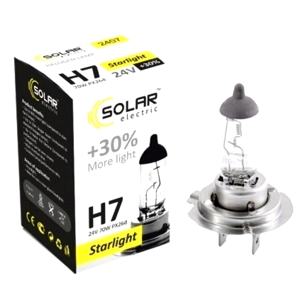 Автолампа галогенова SOLAR Starlight +30 H7 PX26d 70W 24V прозора 2407 - zapix