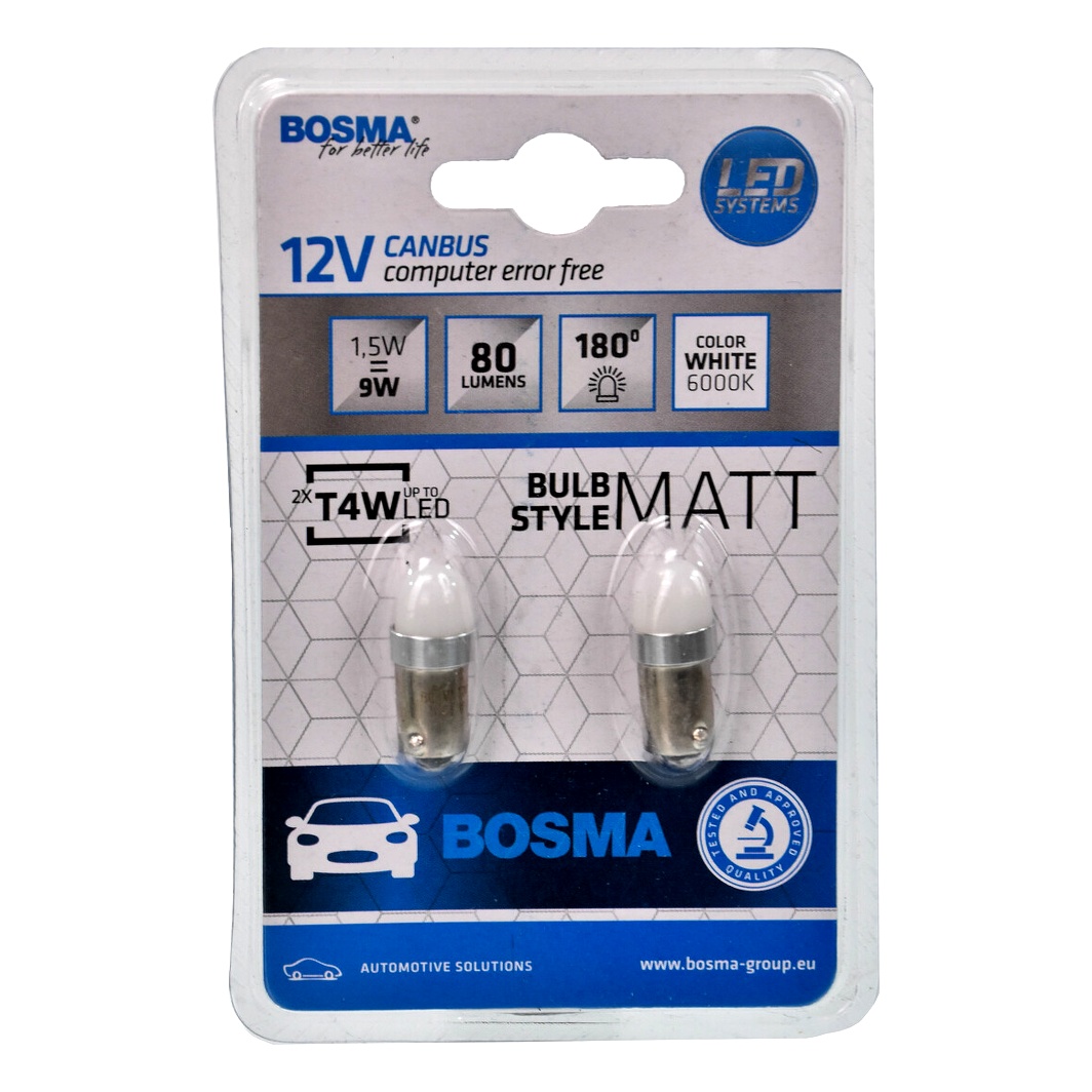 Автолампа LED (світлодіодна) BOSMA T4W BA9s 1.5W 12V біла 5103 - zapix