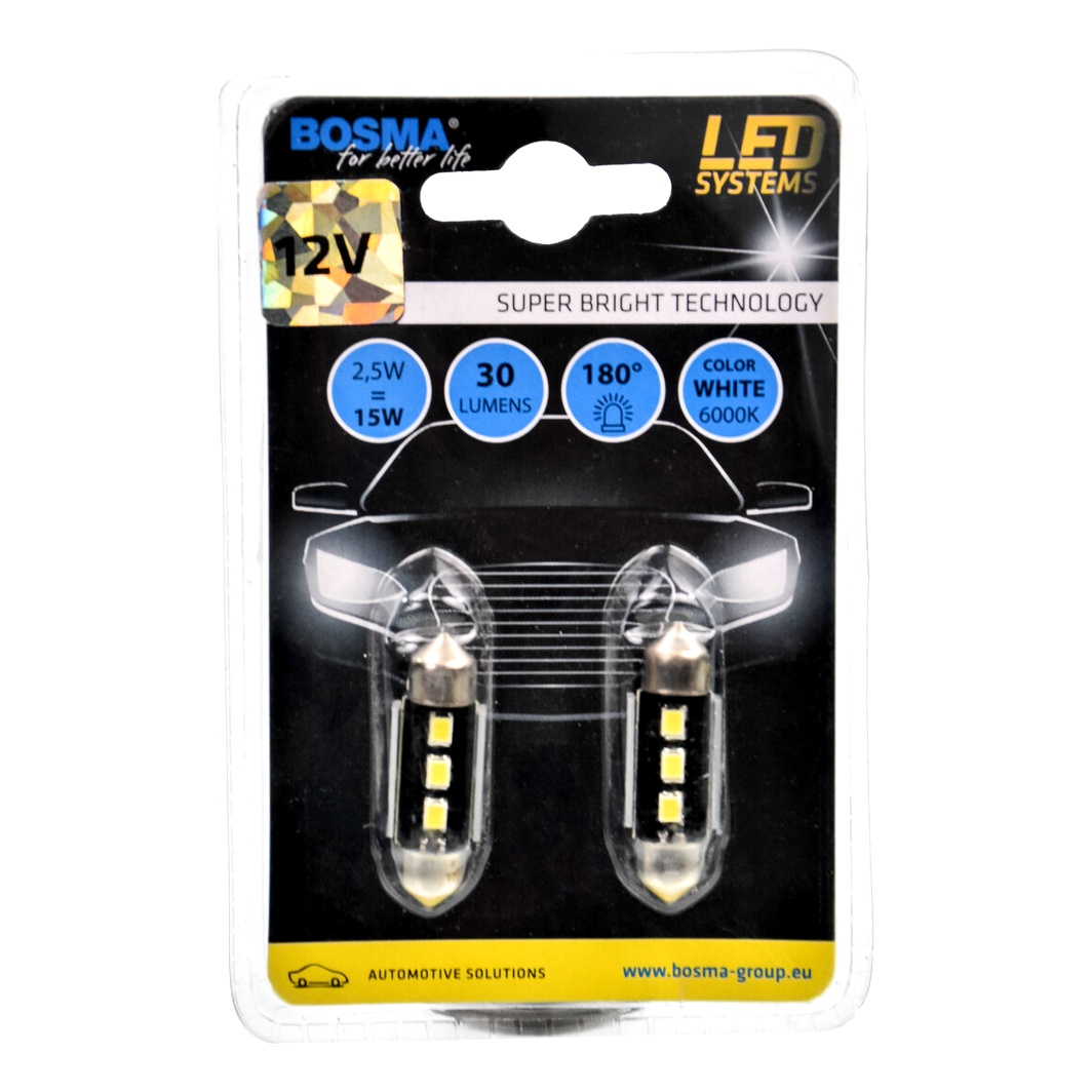 Автолампа LED (светодиодная) BOSMA T10X31 SV8.5 2.5W 12V белая 3765 - zapix