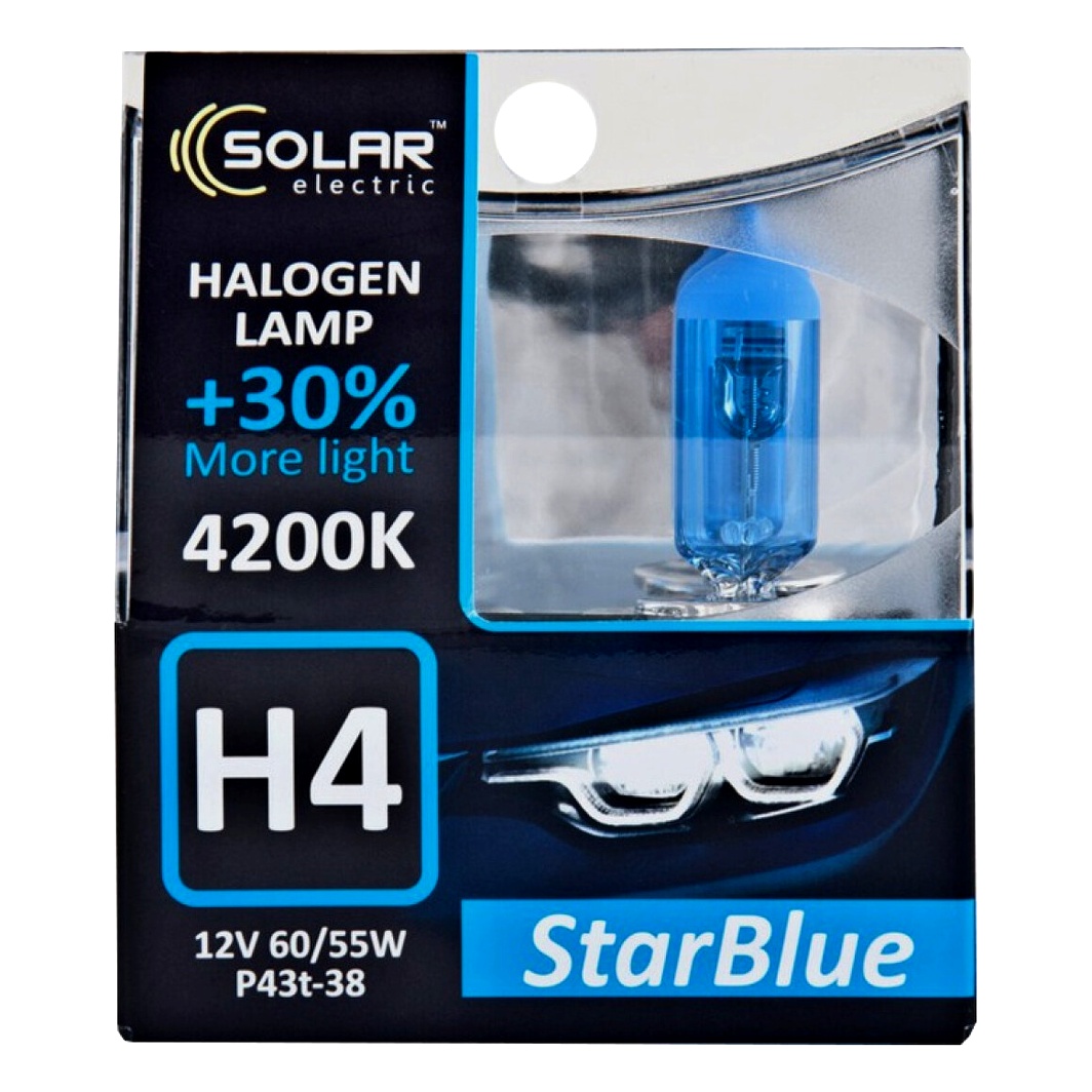 Автолампа галогенова SOLAR StarBlue H4 P43t-38 55W 12V темно-блакитна 1244S2 - zapix