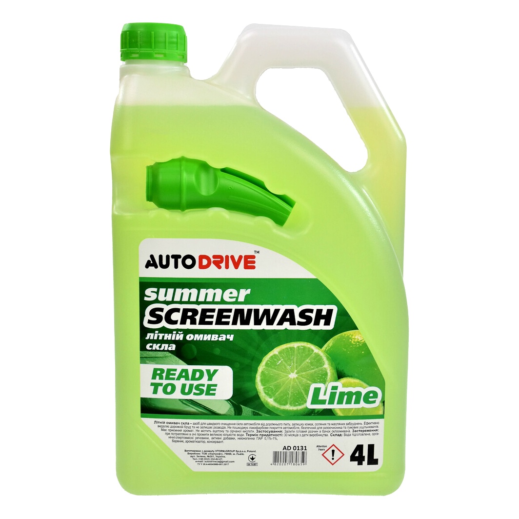 Омивач скла готовий літній AUTO DRIVE Summer Screen Wash лайм 4 л AD0131 - zapix