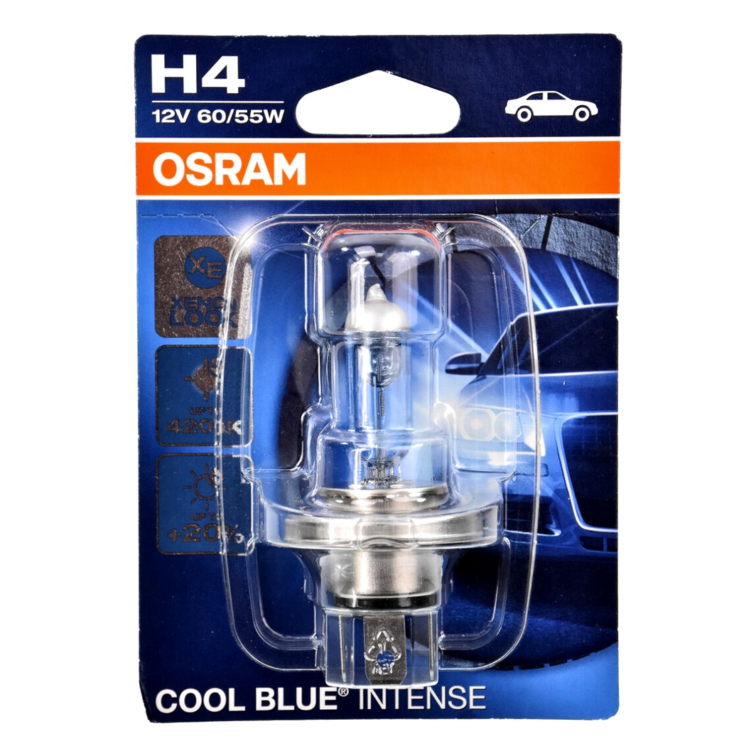 Автолампа галогенова OSRAM Cool Blue Intense H4 P43t 55W 12V світло-блакитна 64193CBI01B - zapix