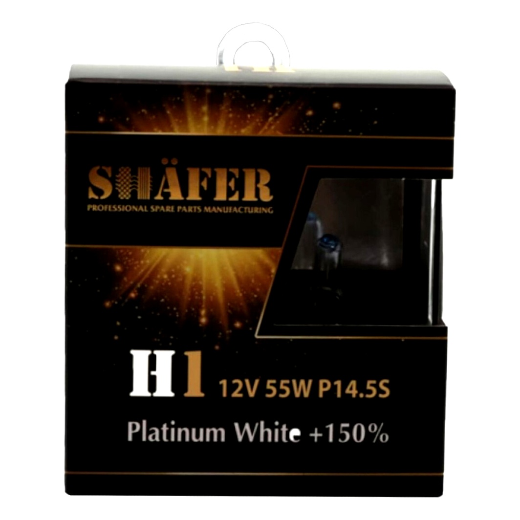 Автолампа галогенова SHAFER Platinum White +150% H1 P14.5s 55W 12V прозора SL3001P - zapix