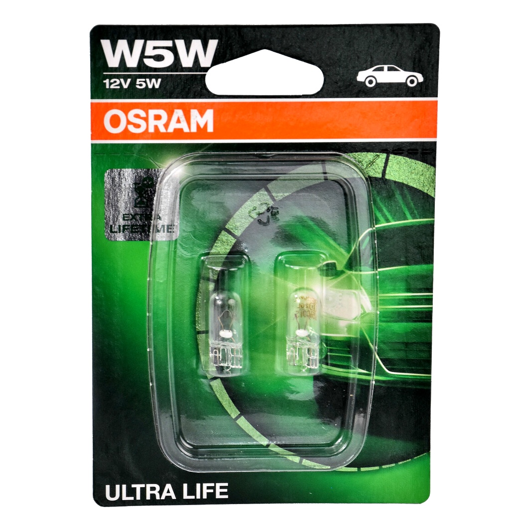 Автолампа розжарювання OSRAM Ultra Life W5W W2.1x9.5d 5W 12V прозора 2825ULT02B - zapix