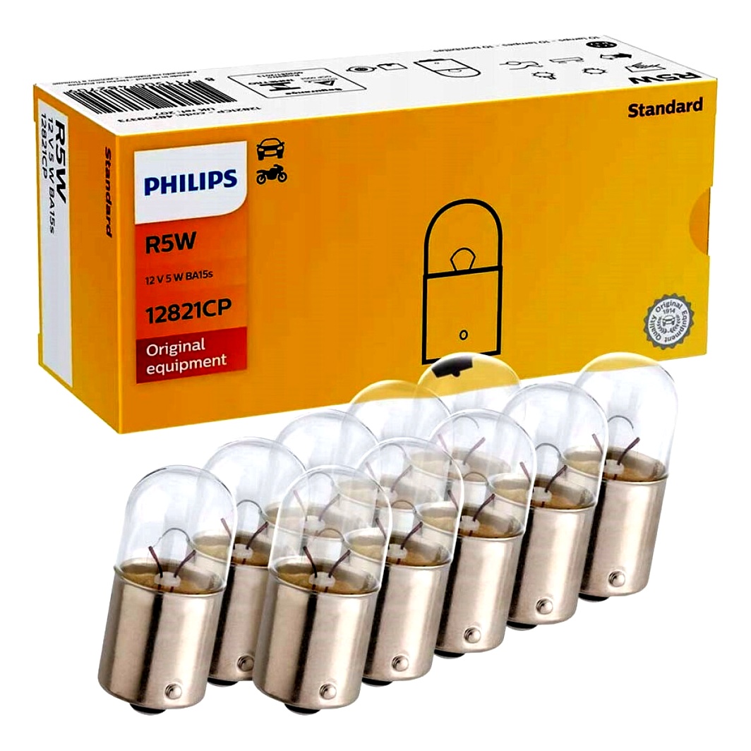 Автолампа накала PHILIPS Standard R5W BA15s 5W 12V прозрачная 12821CP10 - zapix