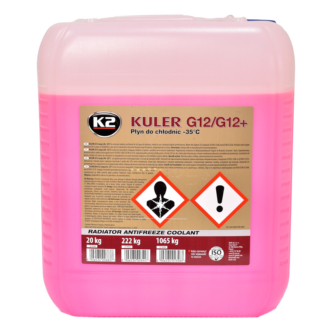 Готовий антифриз K2 Kuler червоний G12/G12+ -35 °C 20 л (W406C) - zapix