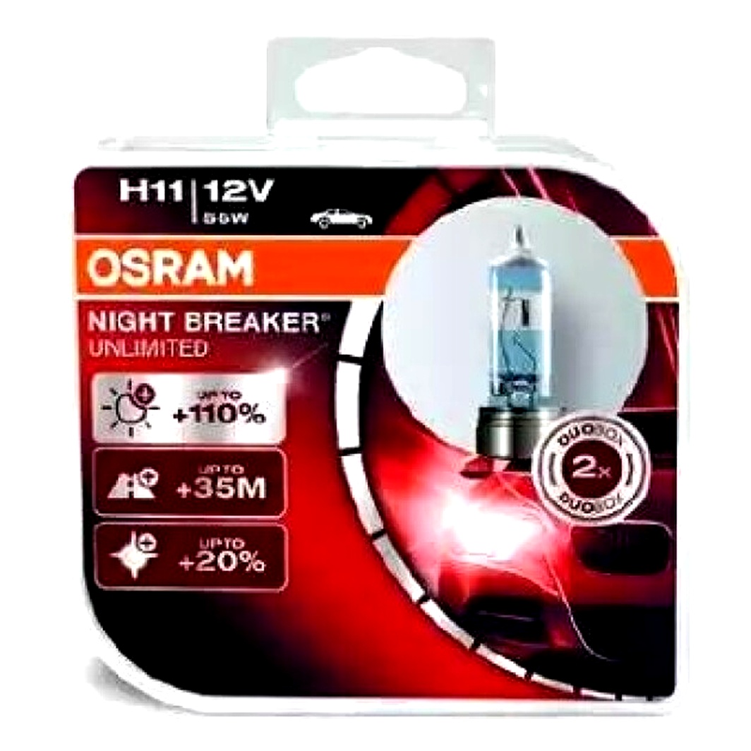 Автолампа галогенова OSRAM Night Breaker Unlimited H11 PGJ19-2 55W 12V прозоро-блакитна 64211NBUHCB - zapix