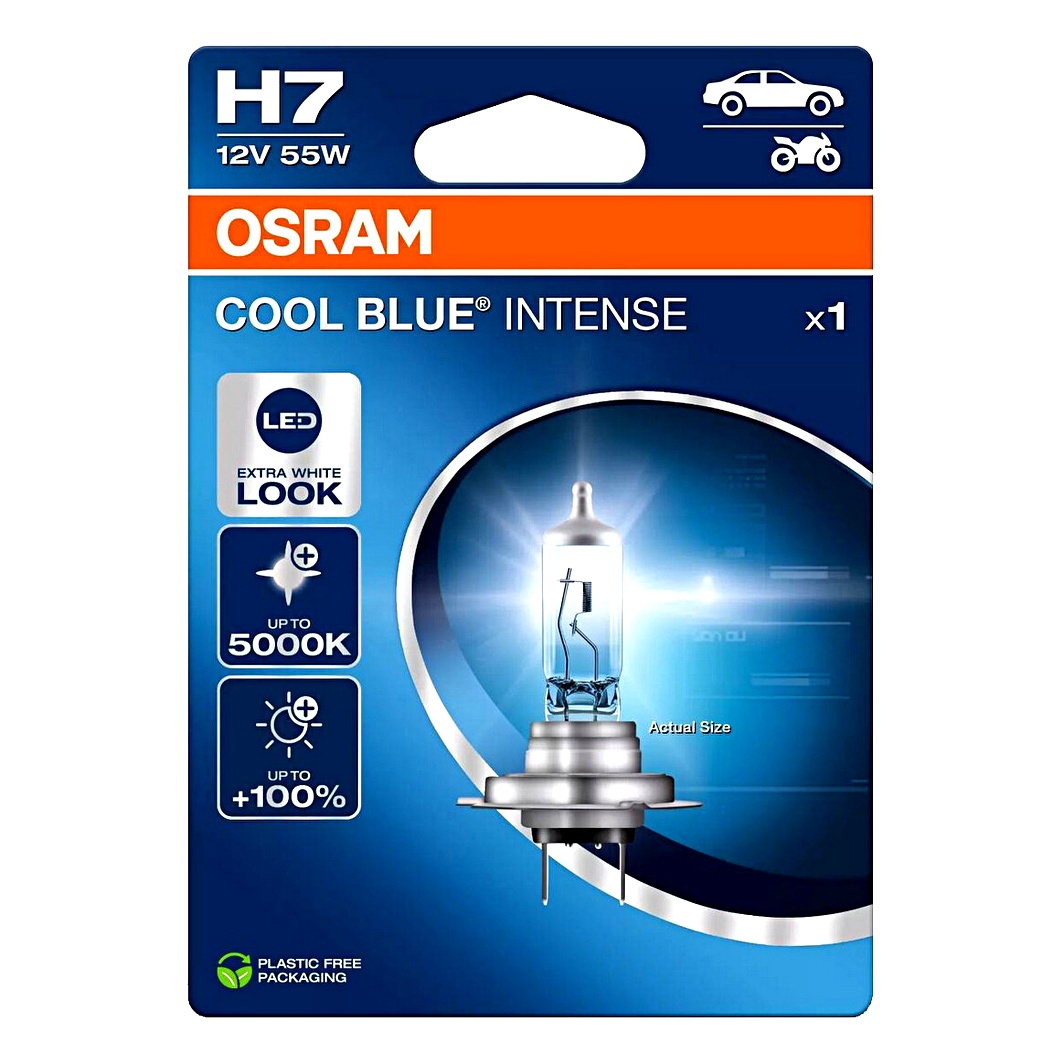 Автолампа галогенова OSRAM Cool Blue Intense (Next Gen) H7 PX26d 55W 12V прозоро-блакитна 64210CBN1BL - zapix