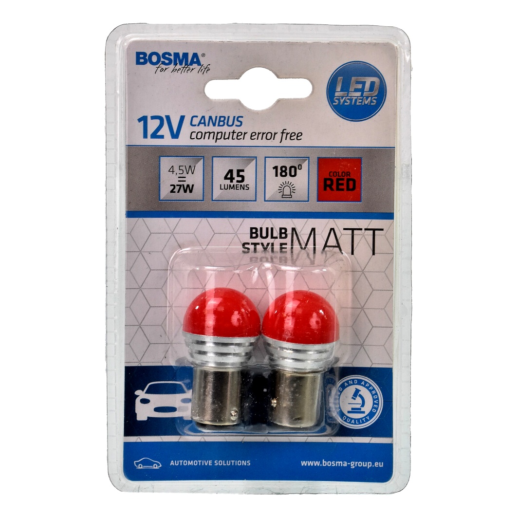Автолампа LED (светодиодная) BOSMA P21/5W BAY15d 4.5W 12V красная 5356 - zapix