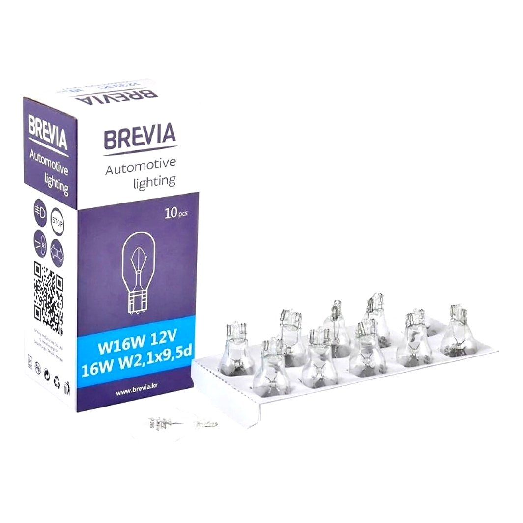 Автолампа розжарювання BREVIA W16W W2.1x9.5d 16W 12V прозора 12333C - zapix
