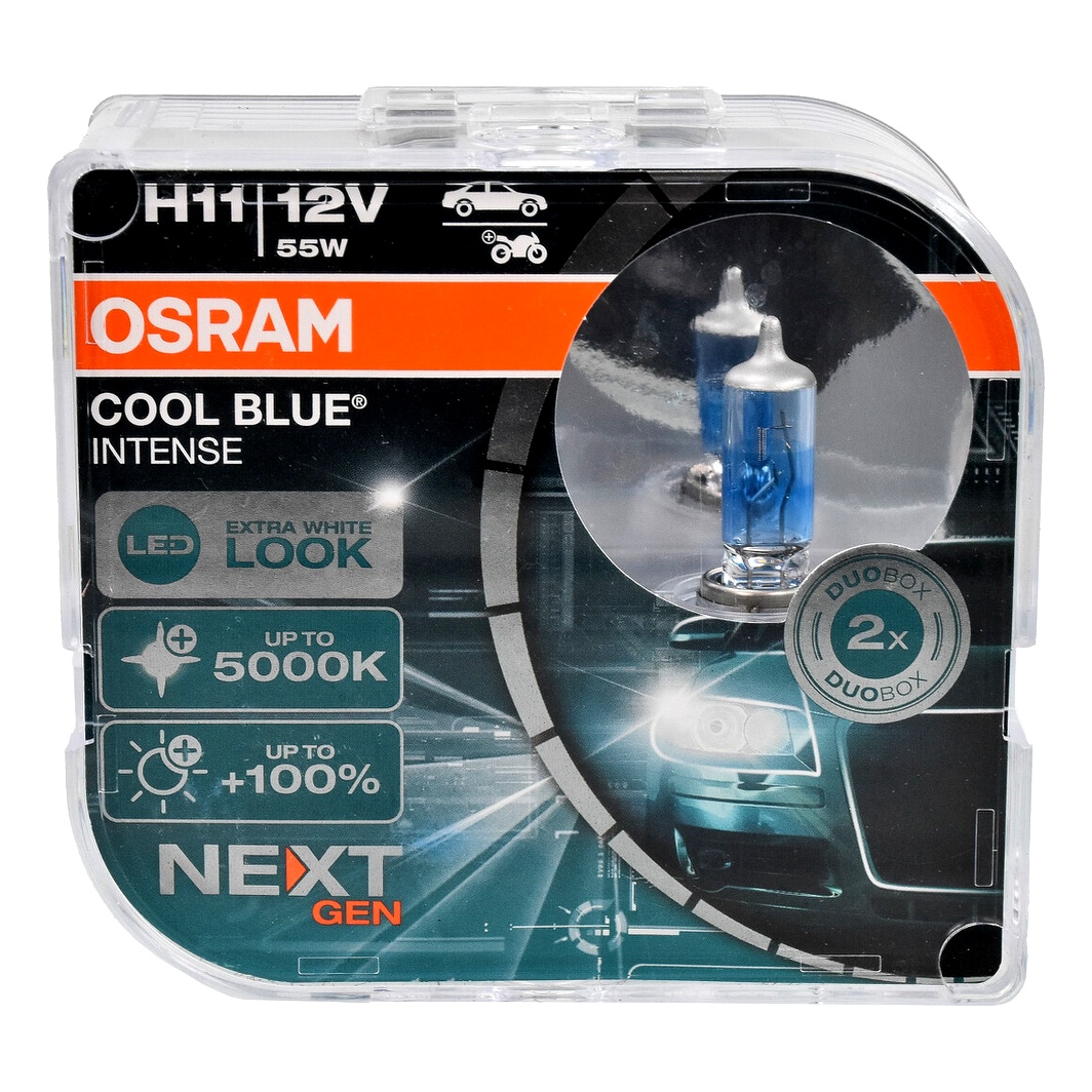 Автолампа галогенова OSRAM Cool Blue Intense (Next Gen) H11 PGJ19-2 55W 12V прозоро-блакитна 64211CBNHCB - zapix