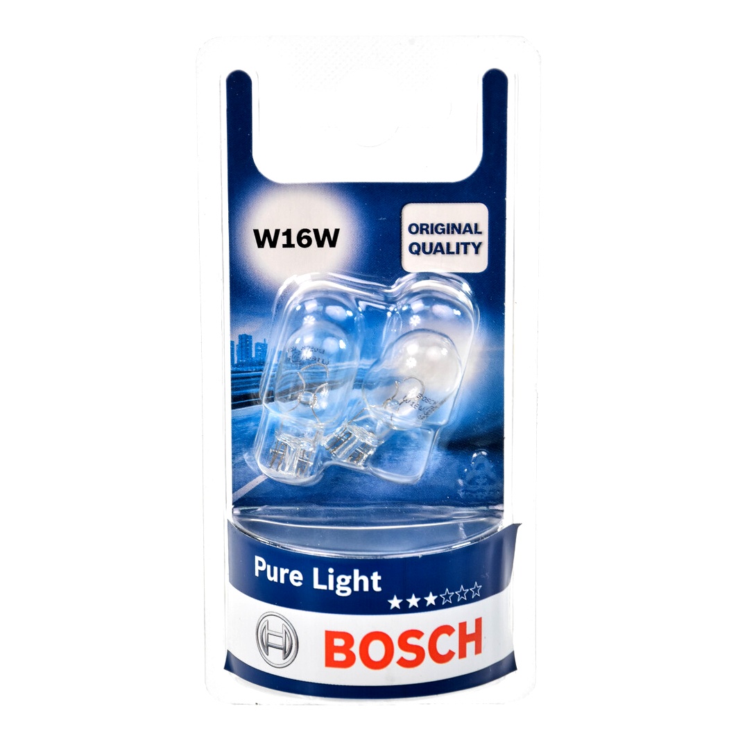 Автолампа накала BOSCH Pure Light W16W W2.1x9.5d 16W 12V прозрачная 1987301049 - zapix