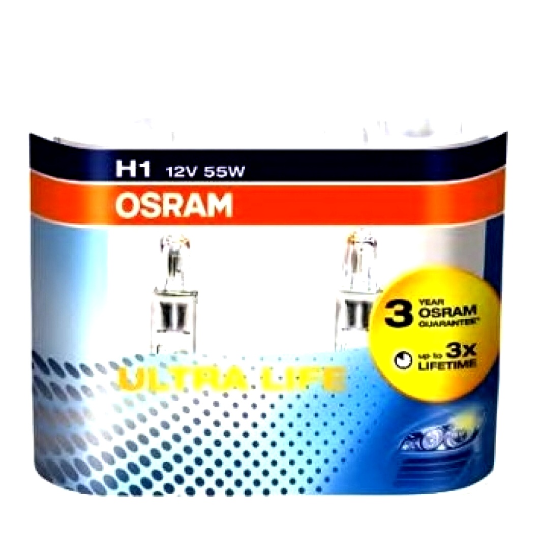 Автолампа галогеновая OSRAM Ultra Life H1 P14.5s 55W 12V прозрачная 64150ULTHCB - zapix