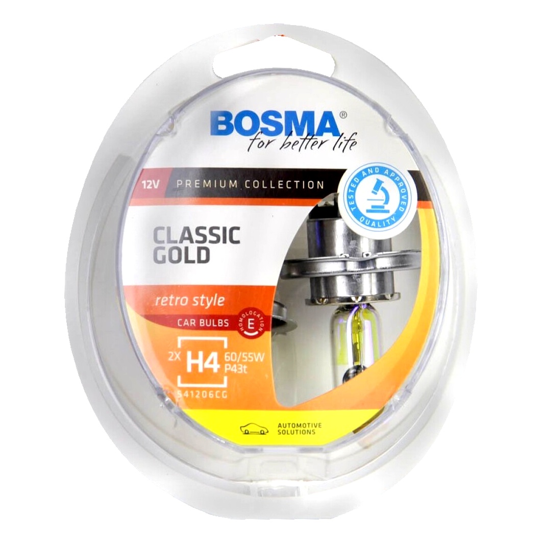 Автолампа галогенова BOSMA CLASSIC GOLD H4 P43t 55W 12V прозора 8917 - zapix