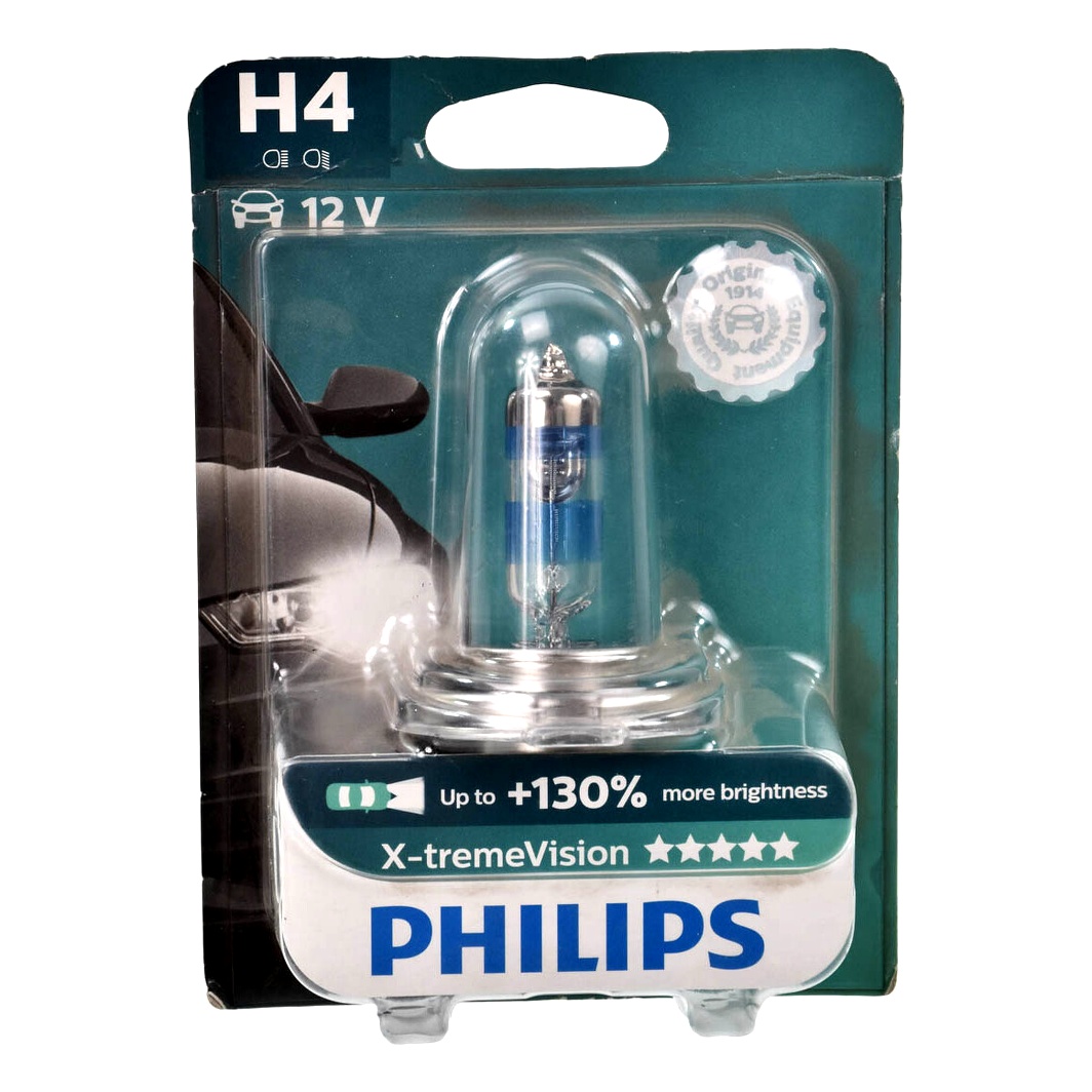 Автолампа галогеновая PHILIPS X-tremeVision H4 P43t-38 55W 12V прозрачная 12342XVB1 - zapix