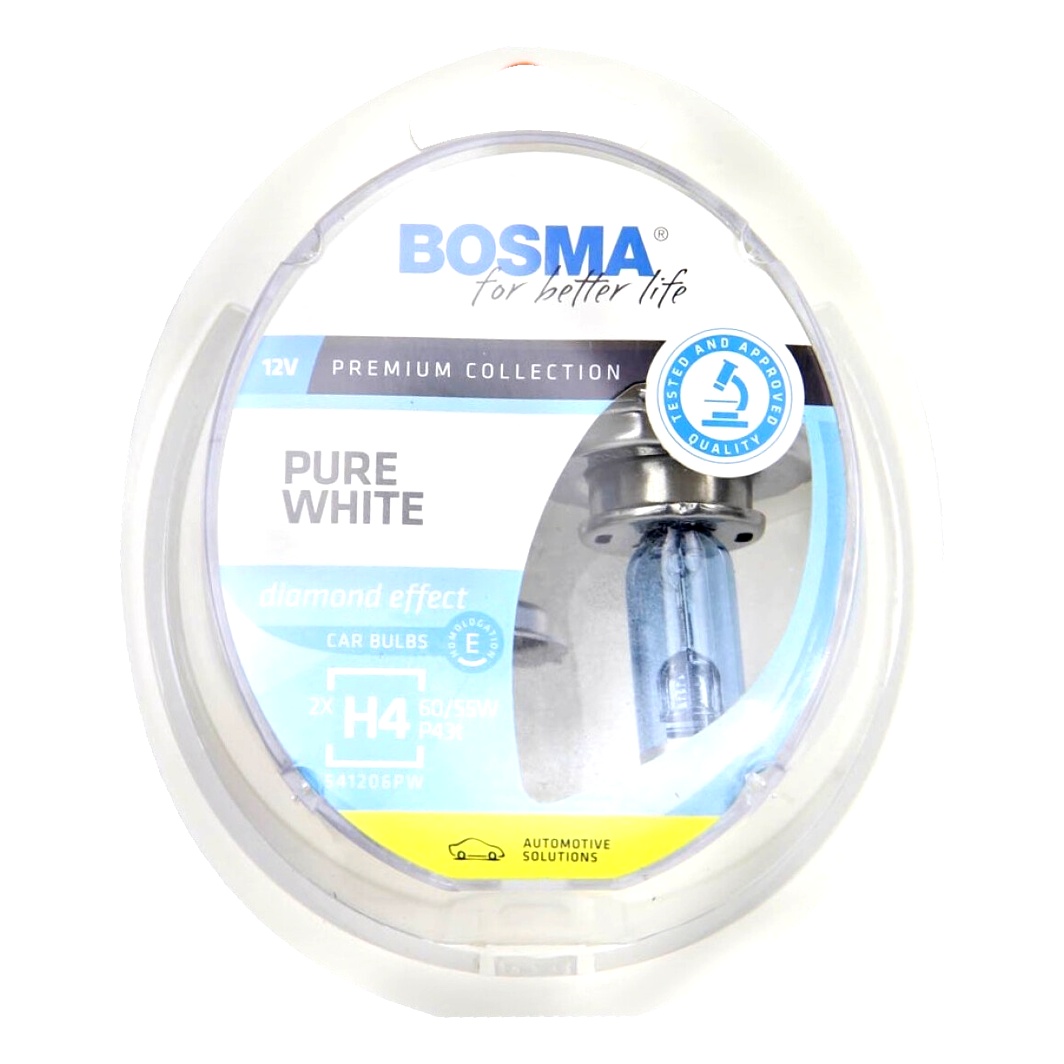 Автолампа галогеновая BOSMA PURE WHITE H4 P43t 55W 12V светло-голубая 8887 - zapix