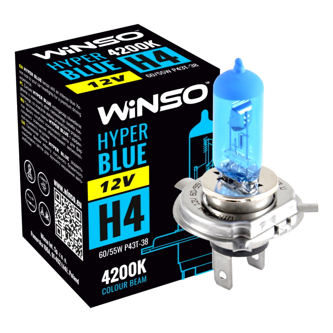 Автолампа галогенова WINSO Hyper Blue H4 P43t-38 55W 12V синя 712440 - zapix
