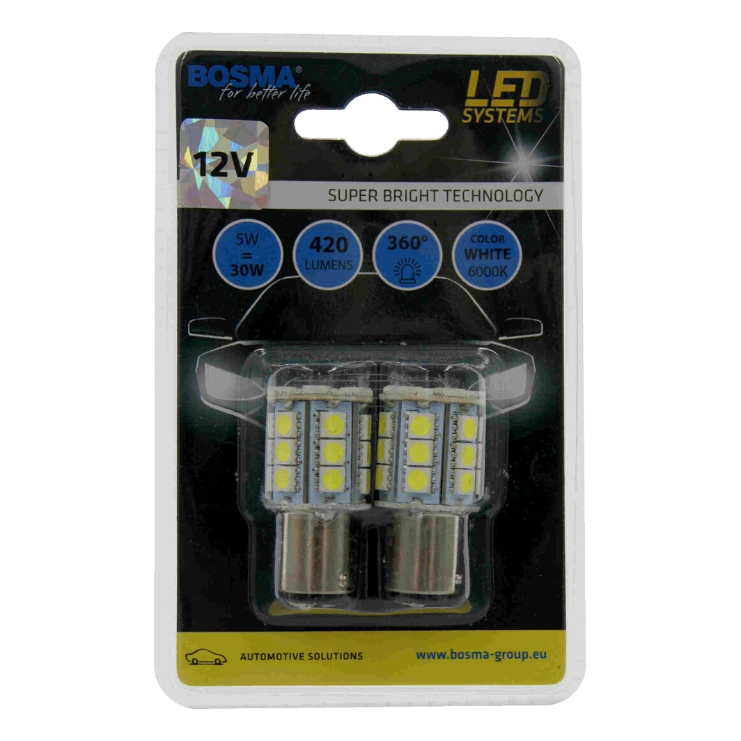 Автолампа LED (світлодіодна) BOSMA P21/5W BAY15d 5W 12V біла 3246 - zapix