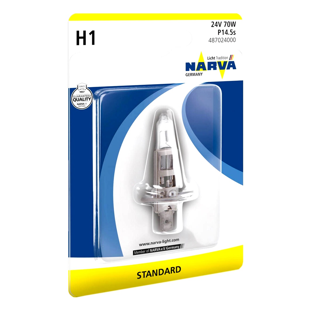Автолампа галогенова NARVA Standard H1 P14.5s 70W 24V прозора 487024000 - zapix