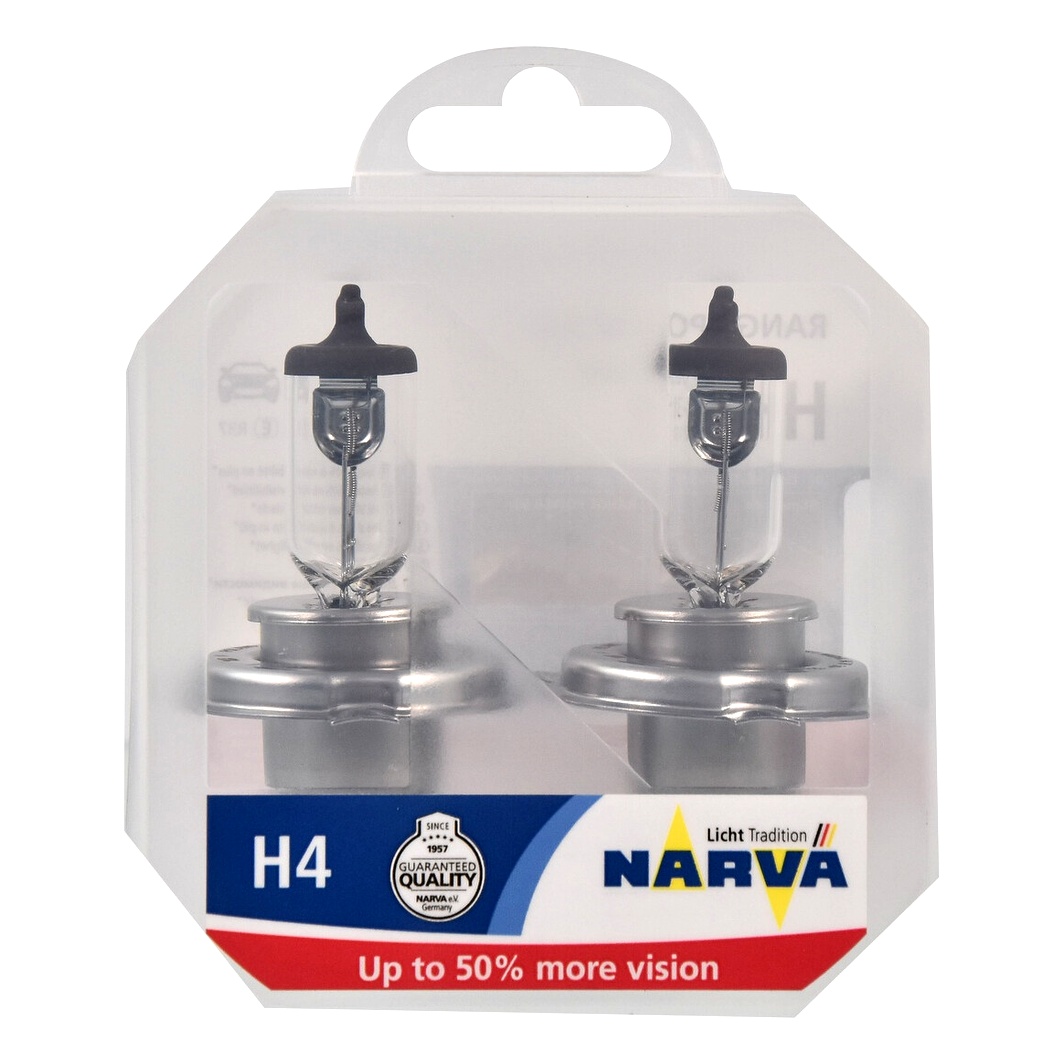 Автолампа галогенова NARVA Range Power 50+ H4 PX26d 55W 12V прозоро-блакитна 488612BOX - zapix