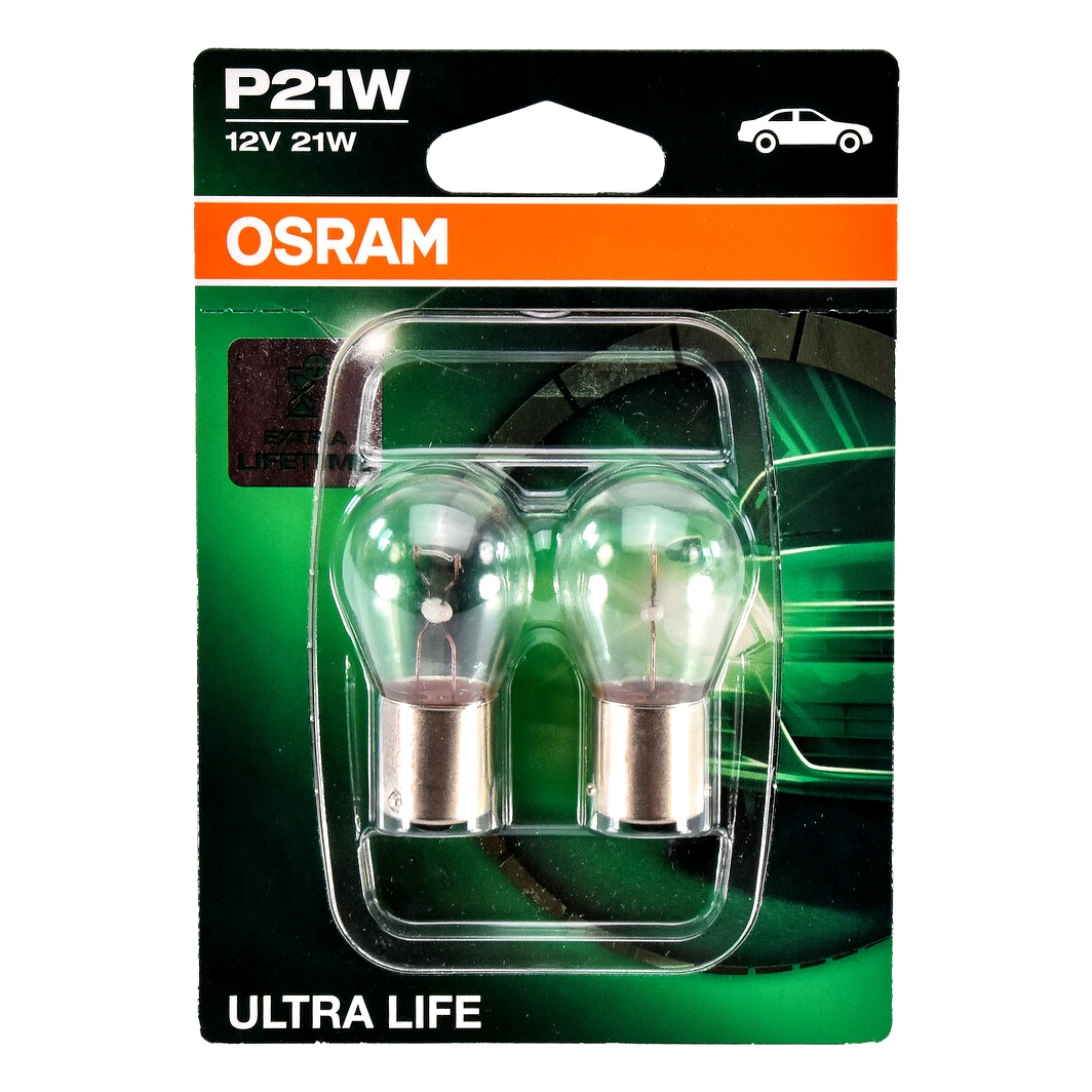 Автолампа накала OSRAM Ultra Life P21W BA15s 21W 12V прозрачная 7506ULT02B - zapix