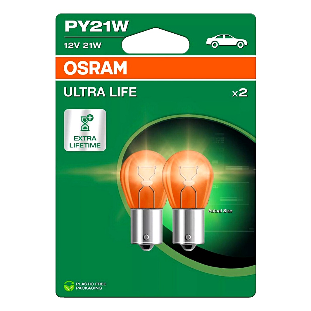Автолампа розжарювання OSRAM Ultra Life PY21W BAU15s 21W 12V помаранчева 7507ULT2BL - zapix