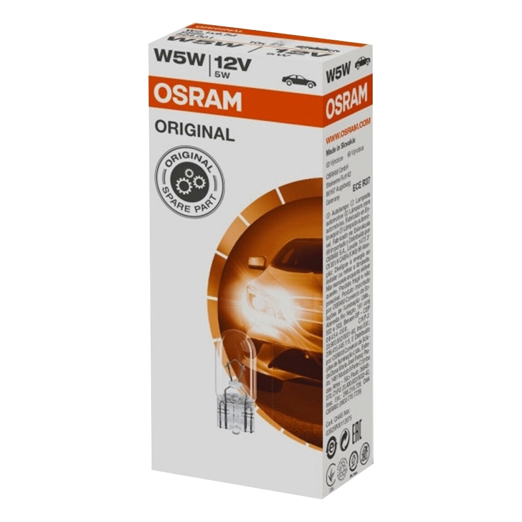 Автолампа розжарювання OSRAM Original W5W W2.1x9.5d 5W 12V прозора 2825K10SZT - zapix