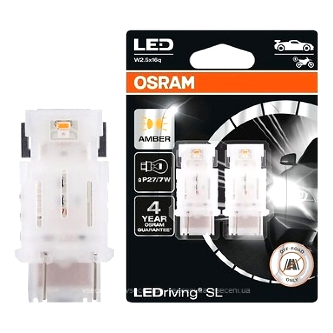 Автолампа LED (світлодіодна) OSRAM LEDriving P27/7W W2.5x16q 1.9W 12V жовта 3157DYP02B - zapix