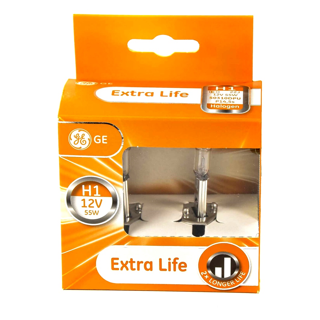 Автолампа галогеновая GENERAL ELECTRIC Extra Life H1 P14.5s 55W 12V прозрачная 50310LUDPU2D - zapix