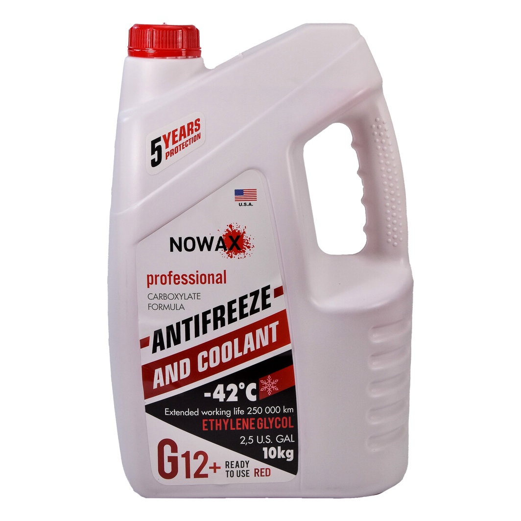 Готовий антифриз NOWAX червоний G12+ -42 °C 10 л (NX10001) - zapix