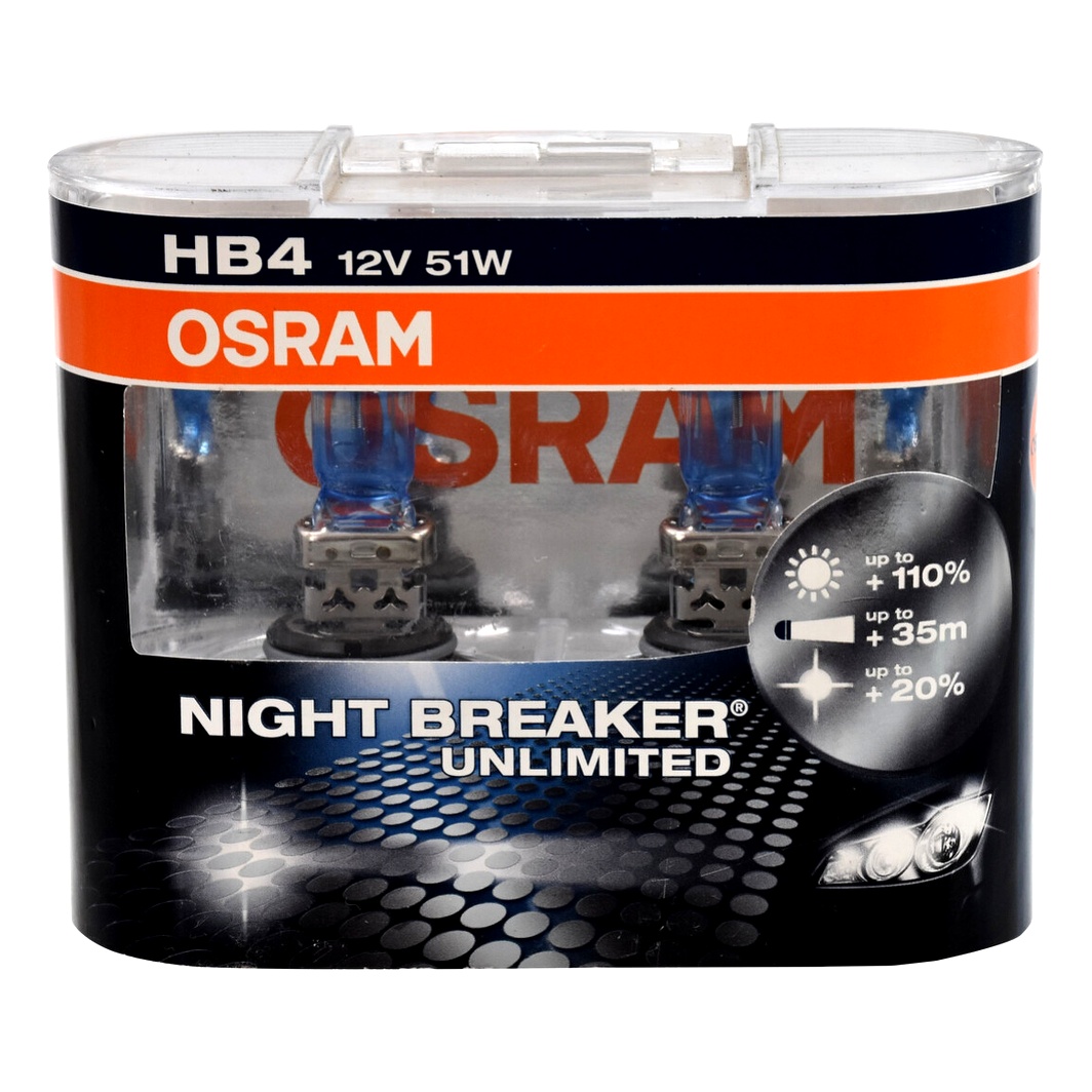 Автолампа галогенова OSRAM Night Breaker Unlimited HB4 P22d 51W 12V прозоро-блакитна 9006NBUHCB - zapix