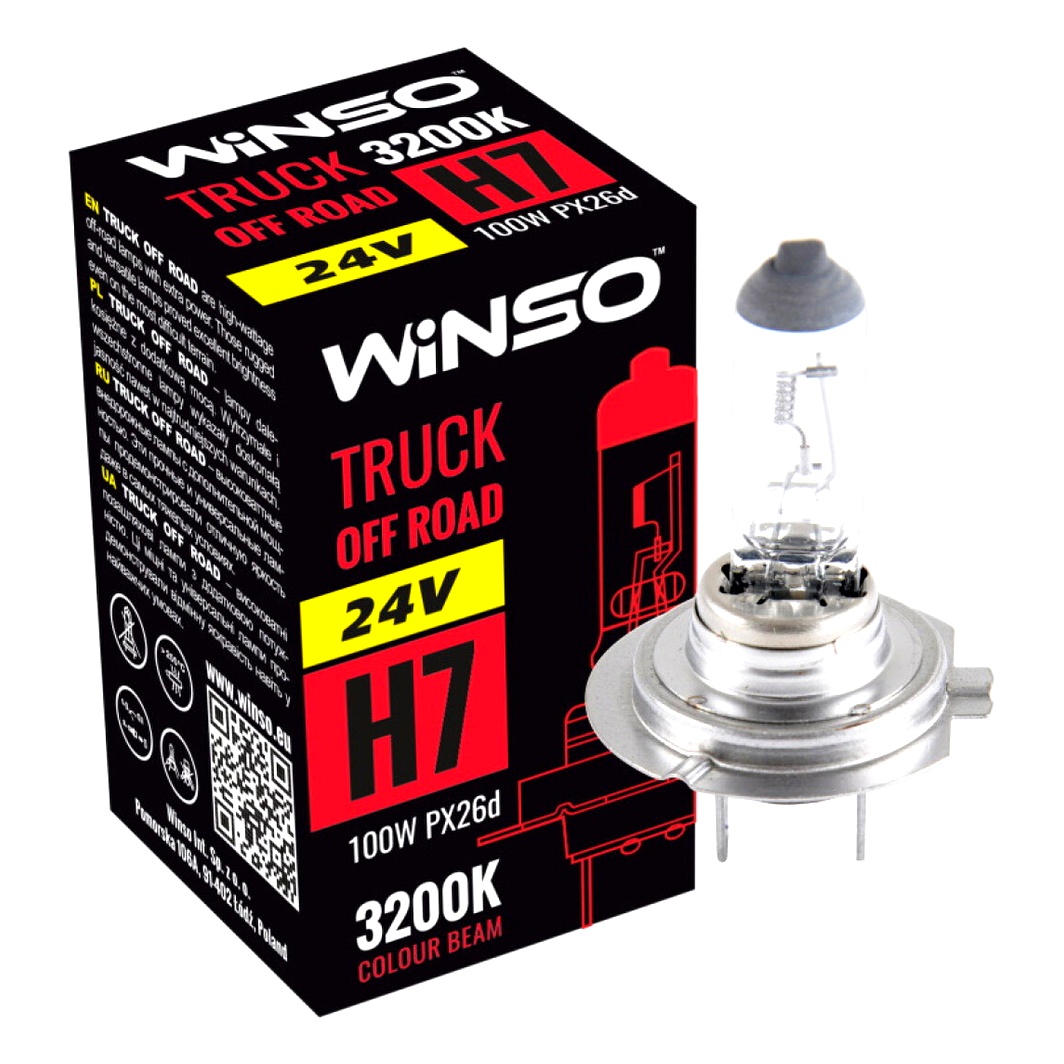 Автолампа галогеновая WINSO Truck Off Road H7 PX26d 100W 24V прозрачная 724710 - zapix