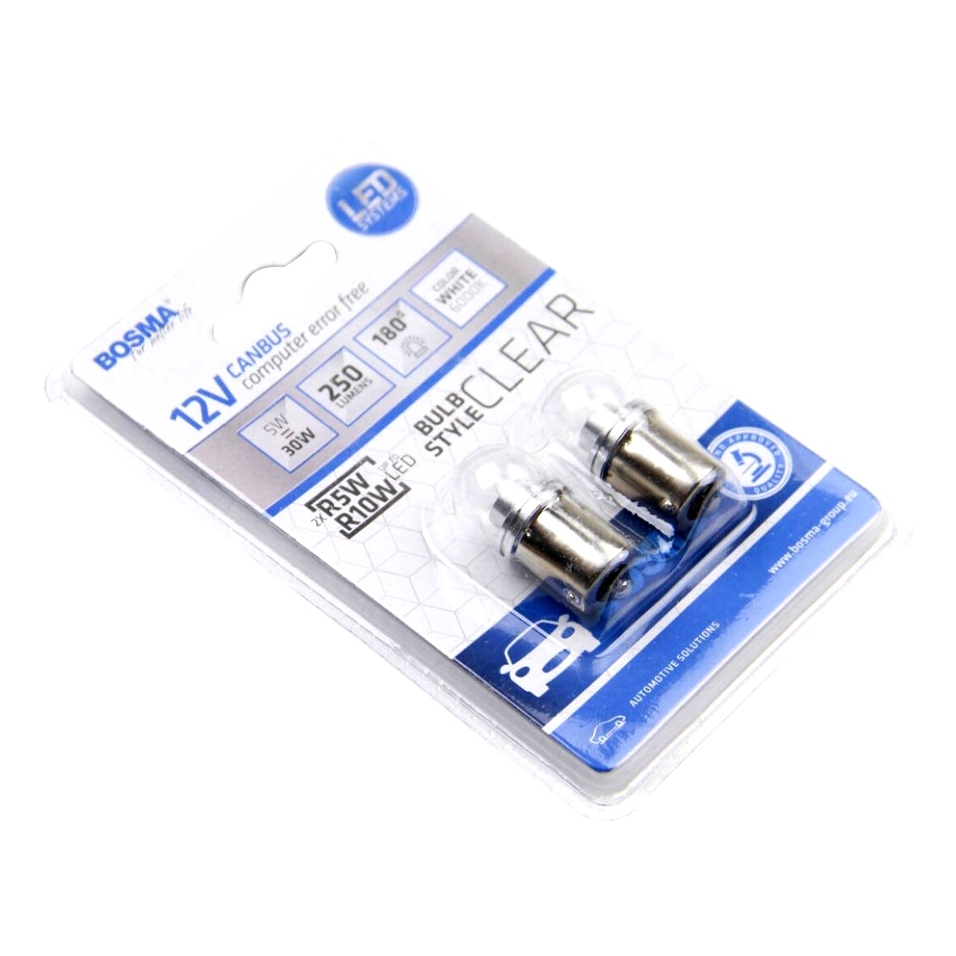 Автолампа LED (світлодіодна) BOSMA R5W BA15s 5W 12V прозора 6636 - zapix