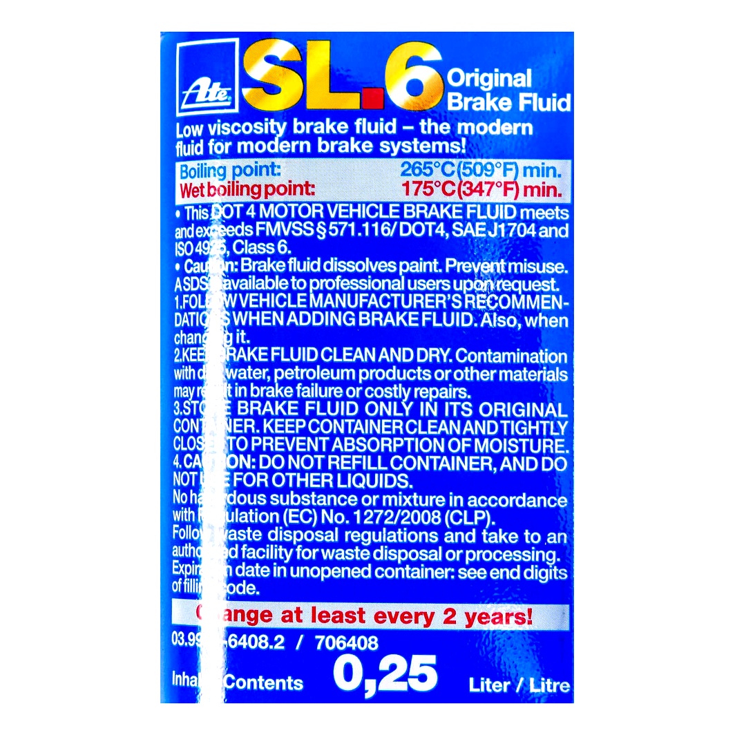 Гальмівна рідина ATE DOT 4 Sl.6 (Class 6) ABS / ACR / ESP метал 0.25 л 03990164082 - zapix