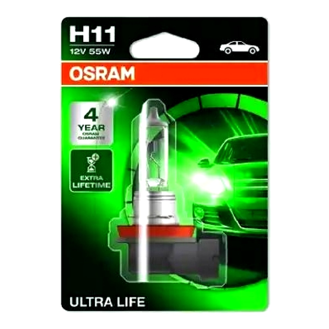 Автолампа галогенова OSRAM Ultra Life H11 PGJ19-2 55W 12V прозора 64211ULT01B - zapix