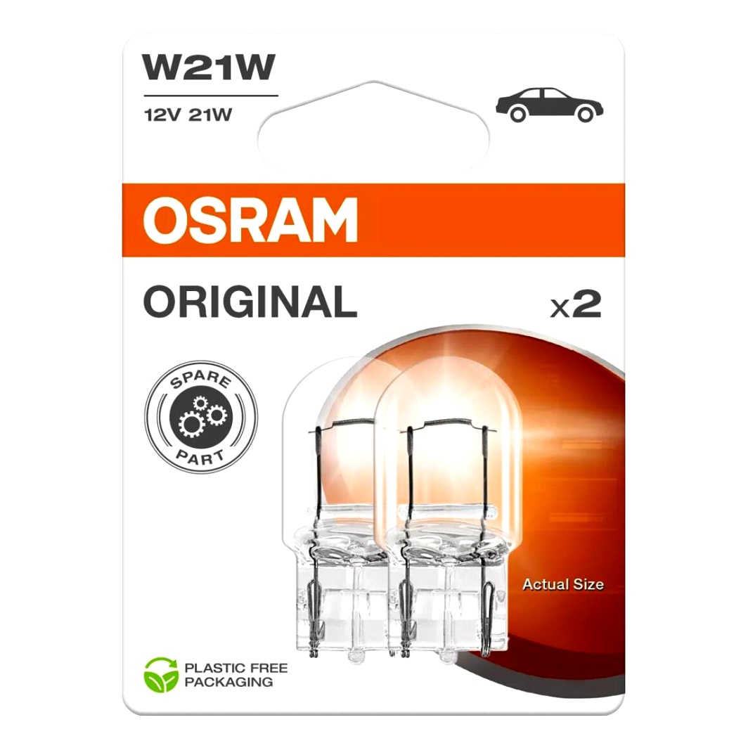 Автолампа розжарювання OSRAM Original W21W W3x16d 21W 12V прозора 75052BL - zapix