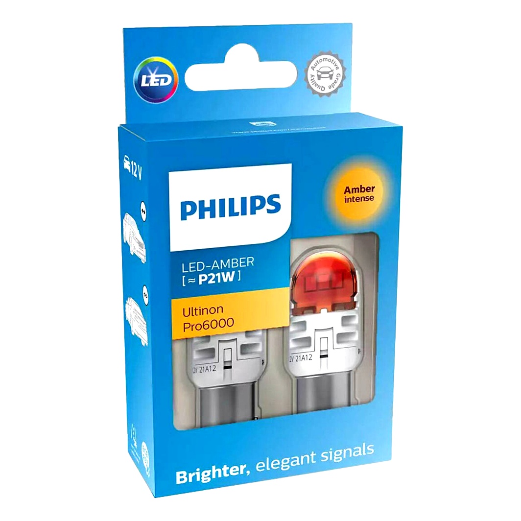 Автолампа LED (світлодіодна) PHILIPS Ultinon Pro6000 P21W BAU15s 12V помаранчева 11498AU60X2 - zapix